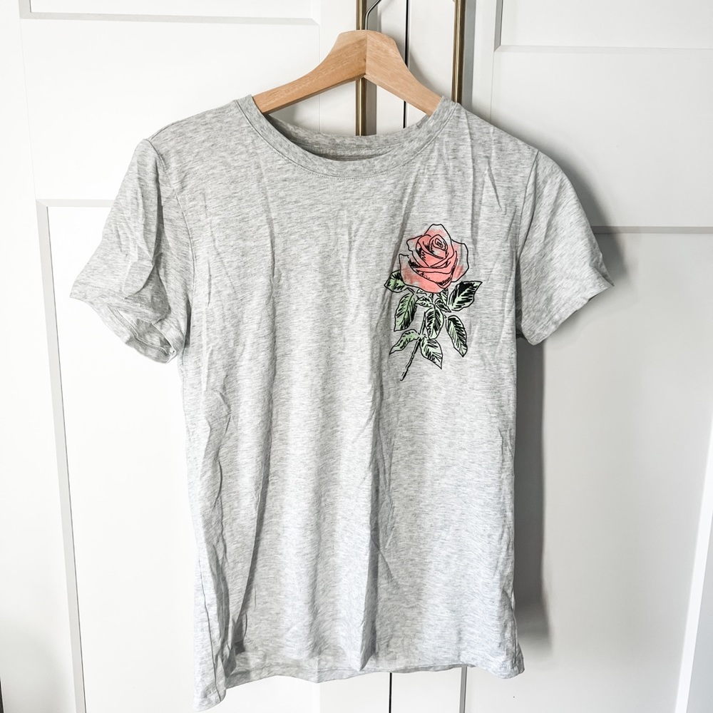 Aeropostale Rose Sketch Flocked Graphic Tee